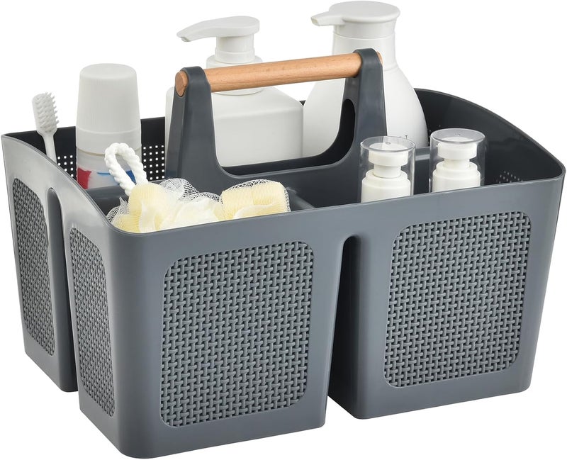 A-Link Portable Shower Caddy Basket with Compartments, Plastic Divided Cleaning Caddy Organizer Storage Tote with Handle for Bathroom, College, Dorm Room Essentials, Dark Gray - Image 1